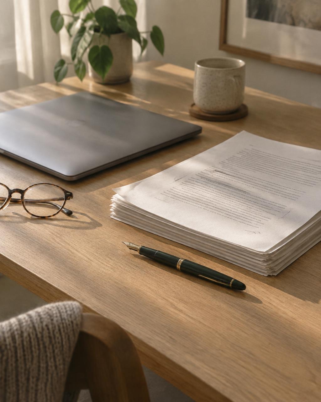 Résumé pages and a pen on a desk